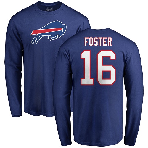 Men NFL Buffalo Bills #16 Robert Foster Royal Blue Name and Number Logo Long Sleeve T Shirt->buffalo bills->NFL Jersey